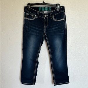 Hydraulic Dark Wash Gramercy Crop Jeans Embroidered Bling Pockets Size 7/8